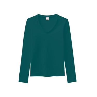 Imagem de Blusa Feminina Manga Longa Decote V Malwee Ref. 26292, Verde escuro, X