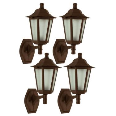 Imagem de Kit 4 Arandelas de Parede Marrom 24x37cm Colonial E27 Lente Fosca Área Externa Interna...
