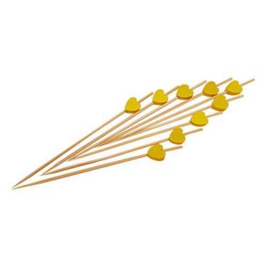 Imagem de 1.000 Espetinho Coração Amarelo12cm Festa Petisco Lanche Amarelo Coraç