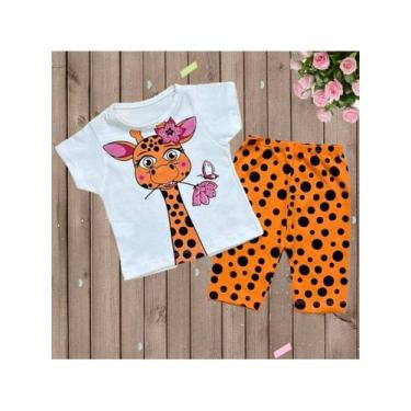 Imagem de Conjunto Bebê Menina Calça + Camiseta Verão Calor Girafa Fofinha Temát