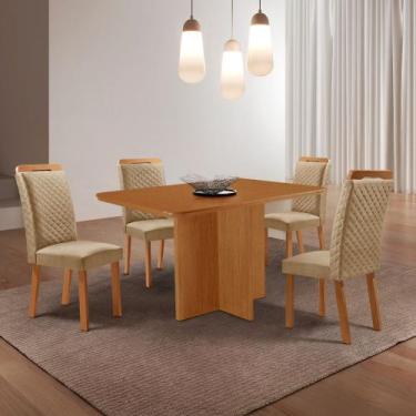 Imagem de Mesa de Jantar Olímpia 120cm Tampo MDF Laminado Canto Copo com 4 Cadei