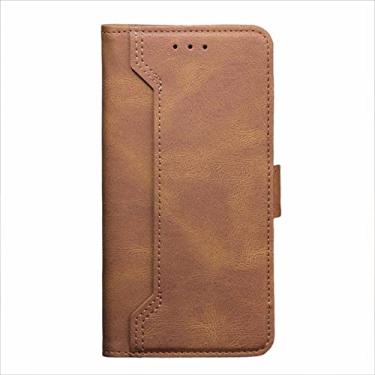 Imagem de LAHappyL Capa para iPhone 13 Pro Max/13 Pro/13/13 Mini, capa tipo carteira flip com suporte magnético de poliuretano termoplástico à prova de choque, marrom, 13 Pro Max de 6,7 polegadas