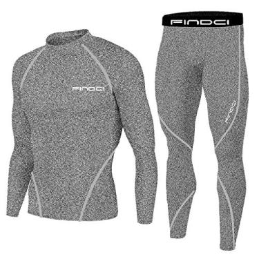 Imagem de Conjunto esportivo 1Bests masculino, com camisa de compressão de manga comprida e calça justa, roupa para treino, corrida, academia e ioga, de secagem rápida, Cinza novo, 3X-Large