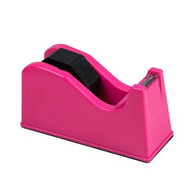 Imagem de IHOMECOOKER Suporte de rolo adesivo para dispensador de fita de mesa (serve para núcleo de 2,54 cm e 7,62 cm) com peso antiderrapante rosa vermelho