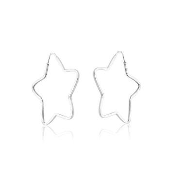 Imagem de Brinco Feminino Argola Estrela Fio Quadrado 4,2 CM Em Prata de Lei 925 Com Garantia