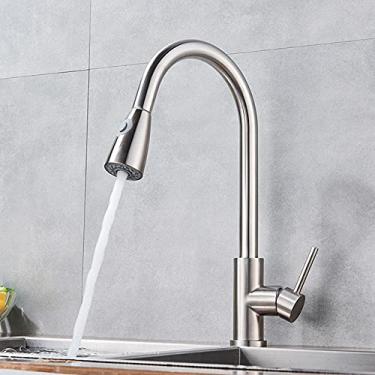 Imagem de Torneiras de cozinha prata/preto alça única pull out torneira de cozinha de furo único giratória 360 graus torneira misturadora de água torneira misturadora, escovado níquel a, china