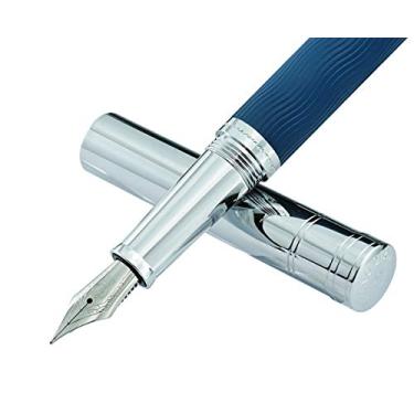 Imagem de Hongdian 1843 Caneta-tinteiro Navigator ponta extrafina de metal sólido, padrão ondulado azul com conversor recarregável e estojo de caneta de metal