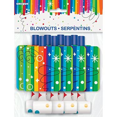 Imagem de Unique Fitas de arco-íris vibrantes para aniversário (8 unidades) - chifres de festa de papel multicoloridos de 13,3 cm