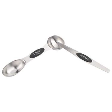 Imagem de 8 peças de colheres medidoras, copos de aço inoxidável, com raspador, fácil de armazenar, para temperos de café