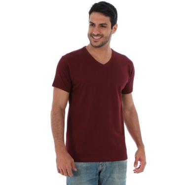 Imagem de Camiseta Masculina Decote V Algodão Slim Fit Vinho - Anistia