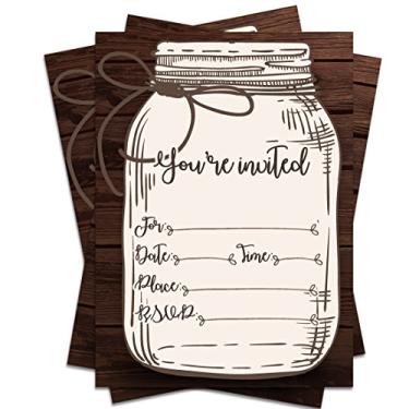 Imagem de 25 potes rústicos de maçom country You're Convited 5 x 7 convites de festa impressos com envelopes