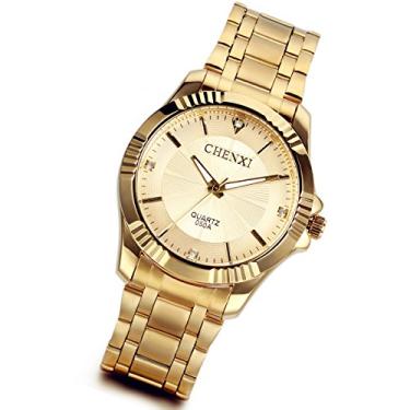 Imagem de Lancardo Relógios de pulso masculinos de luxo para lazer dourado aço inoxidável com strass, Dourado, Movimento de quartzo