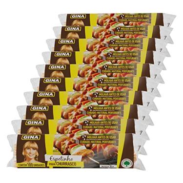 Imagem de Kit 10 Sacos de espetinho de madeira Gina 18 cm com 100 un para Manicure Churrasco Doces Crepes Artesanato Algodão Doce Marshmallow Kafta Queijo