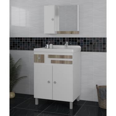 Imagem de Conjunto para Banheiro 3 Portas 1 Gaveta Mônaco Móveis Sander - Branco/Cartagena