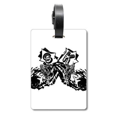 Imagem de Bolsa de viagem preta para motocicleta, estampa de motocicleta, etiqueta para cartão de bagagem, etiqueta para pendurar