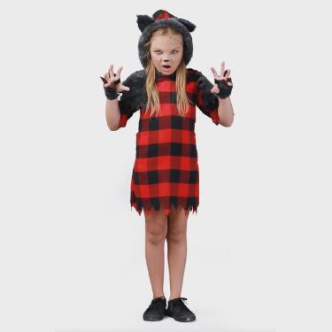 Imagem de Fantasia Lobisomem Infantil Vestido Halloween Lobisomem Menina Capuz e Luva Sulamericana 923225