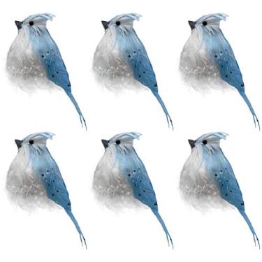 Imagem de 6pcs Blue Jay Bird Ornaments Pássaros de espuma de penas artificiais para a árvore de Natal Festival Temporada Decoração do Jardim de Inverno (Clip)