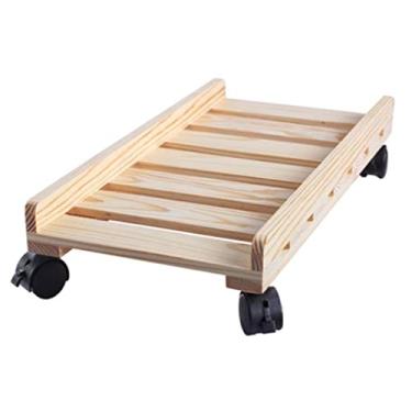 Imagem de Suporte para CPU Suporte de torre de PC de madeira, suporte de CPU giratório com rodas de rodízios de bloqueio Caixa de mesa móvel para PC Suporte de CPU de chão Suporte de CPU sob a mesa Suporte de torre de PC