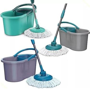 Imagem de Mop Giratorio 360º Balde Com Alça 12 Litros Com Rodinhas E Esfregão Para Todos Os Tipos De Pisos - Sortido