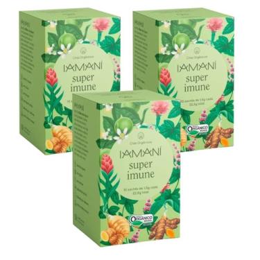 Imagem de Kit Chá Misto Iamaní Super Imune Orgânico Cúrcuma Hortelã Gengibre 45 sachês
