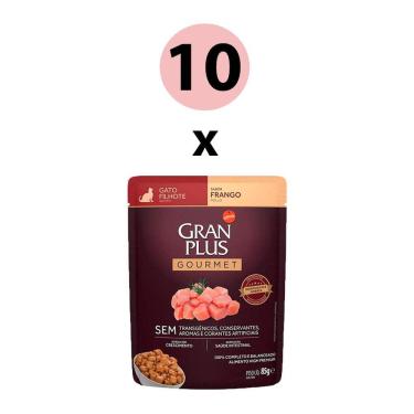 Imagem de KIT 10 Ração Úmida Gran Plus Gourmet Gatos Filhotes Frango Sachê 85g