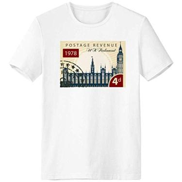 Imagem de London Parliament Stamp England Britain UK Camiseta Workwear Bolso Manga Curta Roupa Esportiva, Multicor, L