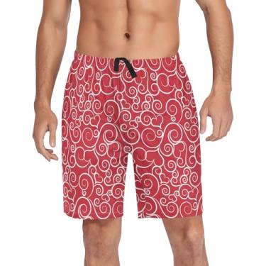 Imagem de CHIFIGNO Calças de pijama masculinas, shorts de dormir atléticos casuais, calça de pijama masculina com bolsos e cordão, Adoráveis corações vermelhos, G