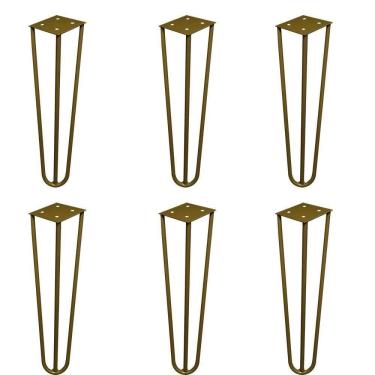 Imagem de Kit 6 Pés De Metal 25 Cm Hairpin Legs Rack E Puffs Dourado