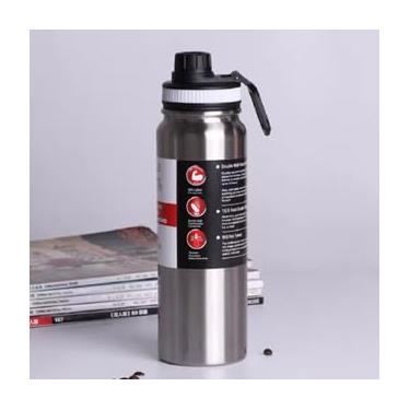 Imagem de Garrafa de Água Térmica Inox Esportiva Academia Isolada a Vácuo Aço Inox 800ml (Preto) (ALUMÍNIO)