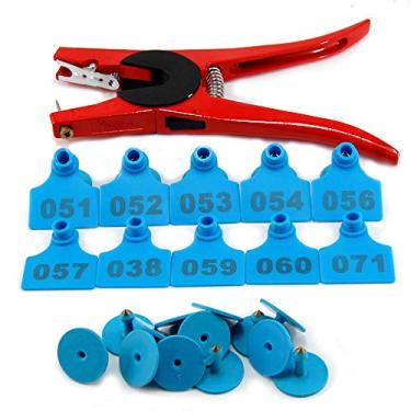 Imagem de EASY Etiquetas auriculares numeradas de plástico para bovinos, porcos, porcos, cabras, identificação animal, brinco de TPU com 1 aplicador de alicate, 1000 conjuntos azuis