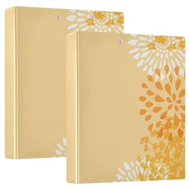 Imagem de Fichários para caderno de 3 anéis, fichários de caderno de 3 cm com prancheta, pacote com 1/2, fichários escolares, 200 folhas de papel floral laranja moderno de meados do século