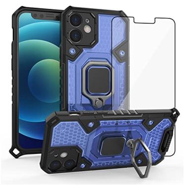 Imagem de Asuwish Capa de celular para iPhone 12 Mini 5.4 com protetor de tela de vidro temperado e suporte de anel acessórios robustos para celular iPhone12mini 5G i 12s iPhone12 12mini mulheres homens azul