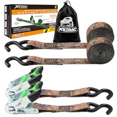 Imagem de XSTRAP STANDARD Tiras de amarração de catraca de caça resistente - pacote com 2 - 3,5 cm x 3,5 m - Resistência à ruptura de 1,360 kg - Correias de carga para movimento, Utv, ATV, Dirt Bike