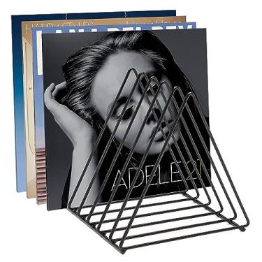 Imagem de Skywin Organizador de discos, armazenamento em rack de vinil, organizador de arquivos triangular para mesa, classificação de disco de vinil comporta até 60 álbuns, suporte de revista que economiza