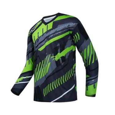 Imagem de Camiseta Masculina de Ciclismo Manga Longa Mountain Bike Motocross Jersey Respirável Roupas de Bicicleta (Green,M)