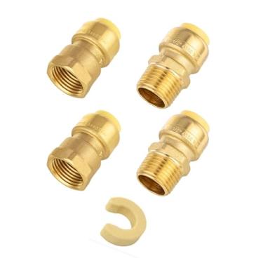 Imagem de (Pacote com 4) EFIELD Adaptador NPT macho/fêmea de 1/2 polegada (2 machos, 2 fêmeas) Conexões de latão, cobre Pex Push to Connect, CPVC, com uma ferramenta de desconexão