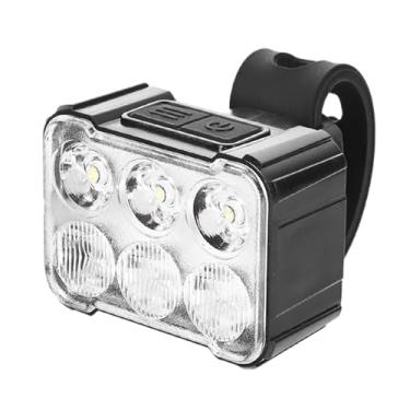 Imagem de kowaku Luz de bicicleta recarregável usb luz de advertência do farol para bicicletas de estrada de montanha fácil de instalar luz de ciclismo portátil, luz branca, 6 contas de lâmpada