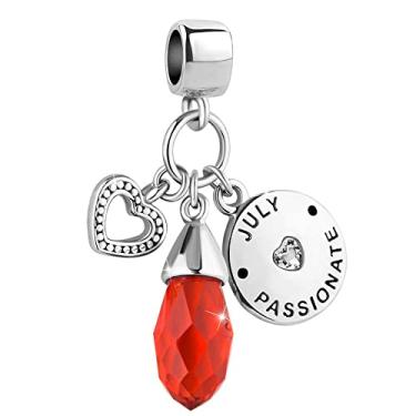 Imagem de GMXLin Pingentes de aniversário de pedra do mês de nascimento em forma de gota e coração de amor, compatível com pulseiras Pandora Charms, Cobre, Cobre