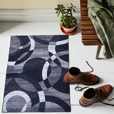Imagem de YUFANUHO Tapete de entrada preto e branco moderno 2x3 de lã sintética macia pequeno capacho com design de linha de círculos abstratos para quarto, lavável na máquina tapetes de lã antiderrapante 5 x 7 cm, preto/branco/cinza