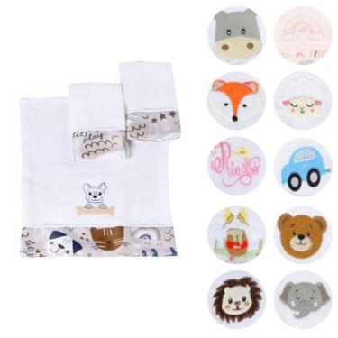 Imagem de Fraldas de Boca Para Bebê Estampada Bordada 30x40 com Tecido Duplo 03 Peças (Mundo Pet)