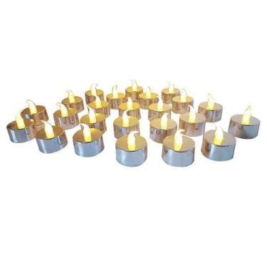 Imagem de Kit 24 Velas LED Prateada Plástico Decorativa Casa - Aliança, Prata