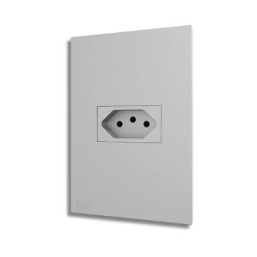 Imagem de Conjunto Tomada Recta Satin 10A Com Placa Horizontal Cor Prata/Cinza/G