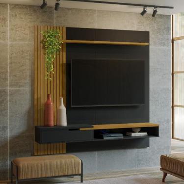 Imagem de Painel Decor Ripado P/Tvs Até 65 Polegadas C/ Nicho Suspenso 180cm Pre