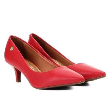 Imagem de Scarpin Vizzano Salto Baixo Básico Bico Fino Feminino - Vermelho, 35
