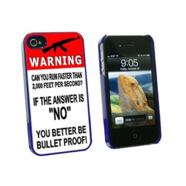 Imagem de Graphics and More Warning Can You Run Faster Than Bullet - AK-47 - Capa protetora rígida de encaixe para Apple iPhone 4 4S - Azul - Estojo de transporte - Embalagem não varejo - Azul