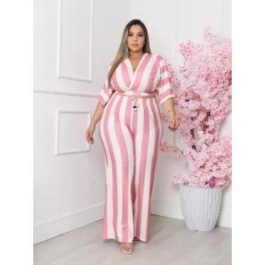 Imagem de Conjunto Calça Pantalona Plus Size Modeladora Cropped - J&R, Rosa, G1