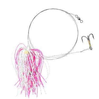 Imagem de C&H Lures, King Buster Kingfish Pro-Rig, cabeça de 1/226.8 g, saia HotPink/Branco/GoldBlueFleck, dois ganchos agudos #4 4X, giratório, fio líder de fio único de aço inoxidável, 3 pés