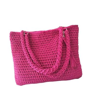Imagem de Bolsa Crochê sacola de Fio Náutico bag Femenina Ombro praia (vinho)
