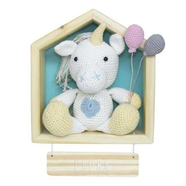 Imagem de Porta Maternidade Casinha Unicórnio Crochê Quarto Bebê Infantil Menina