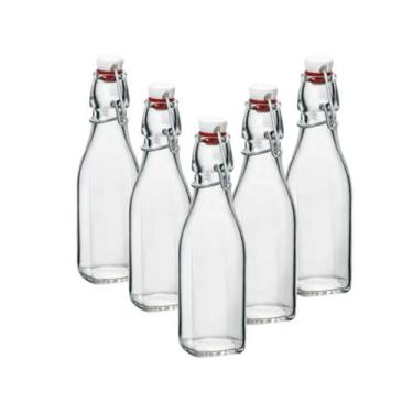 Imagem de  Kit 5 Garrafas Vidro com Tampa Hermética 250ml Bormioli Rocco